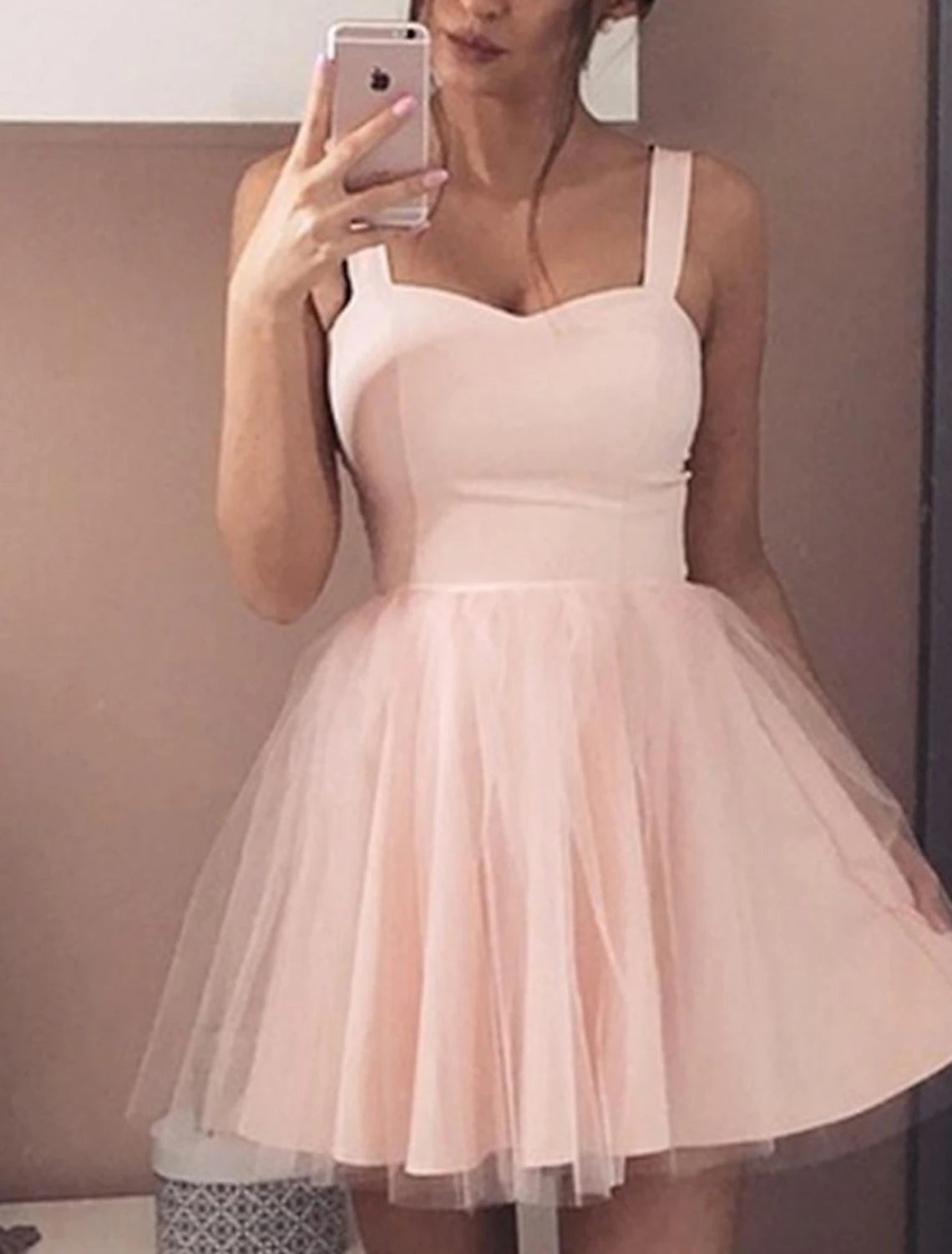 Abiti da cocktail a trapezio, abiti da festa, abiti da ospite per matrimoni, abiti da ballo, corti/mini, senza maniche, scollo a cuore, abito rosa in tulle con pieghe